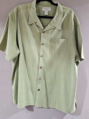 Paradise Collection By Cezani 100% Silk Button Shirt Size XXL Pastel Green